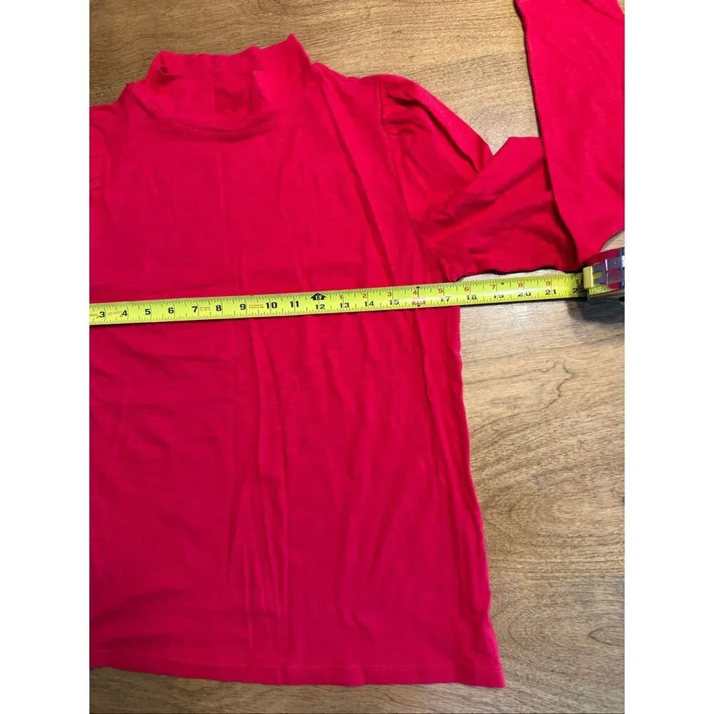 NWT Loft Women's Cotton Mock Neck Long Puff Sleeves Blouse Bright Red Size Large